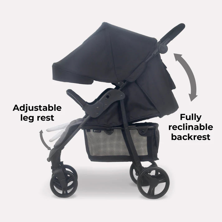 My Babiie MB30 Black & Grey pushchair with adjustable leg rest and fully reclinable backrest