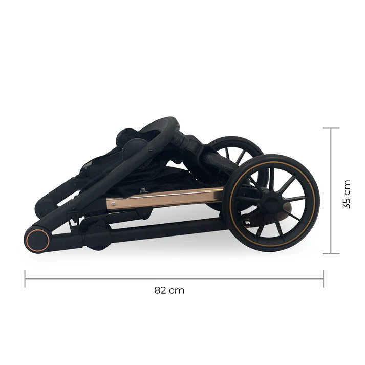My Babiie M33 Tandem pushchair in Giraffe with folded chassis
