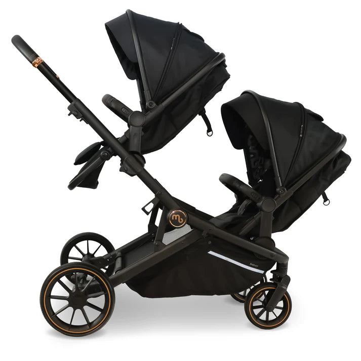 My Babiie MB33 Tandem Pushchair in Black Leopard with 2 seat units parent facing