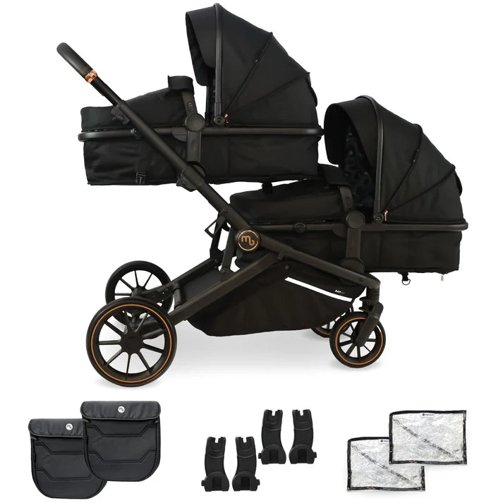 My Babiie MB33 Tandem Pushchair in Black Leopard with accessories