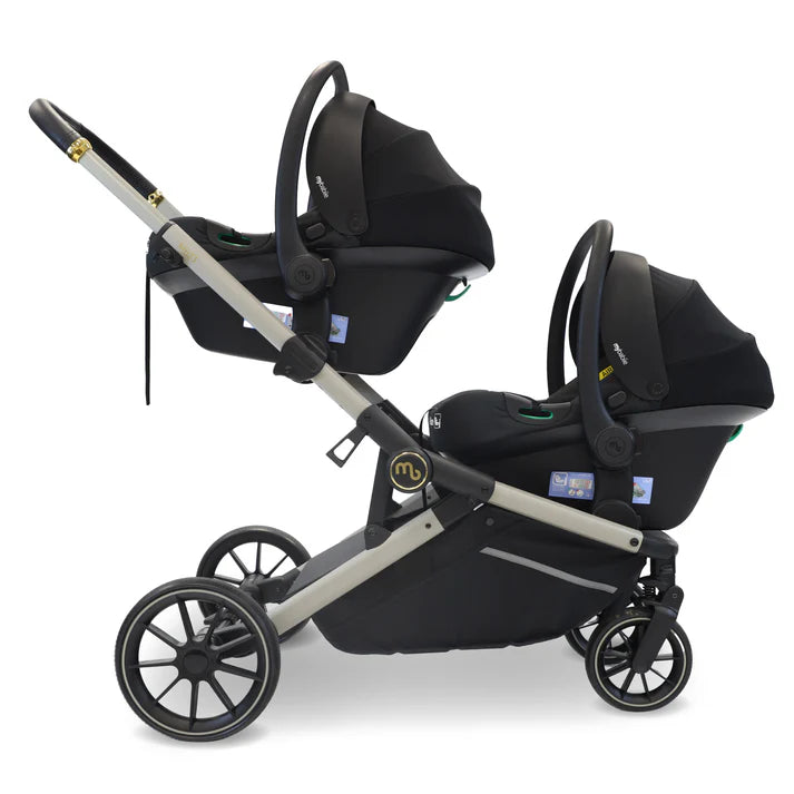 My Babiie MB33 Tandem Pushchair with 2 car seats on chassis