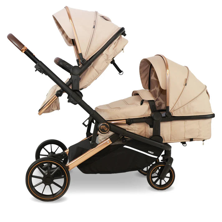 My Babiie M33 Tandem pushchair in Giraffe with seat unit and carrycot