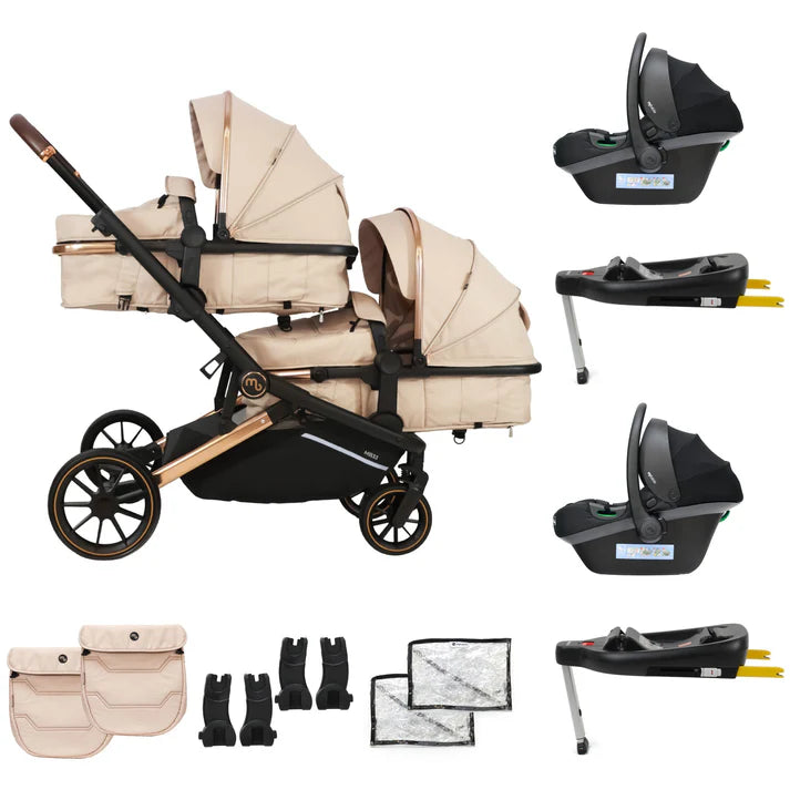 My Babiie MB33 3 in 1 Travel System in Giraffe with 2 car seats and isofix bases
