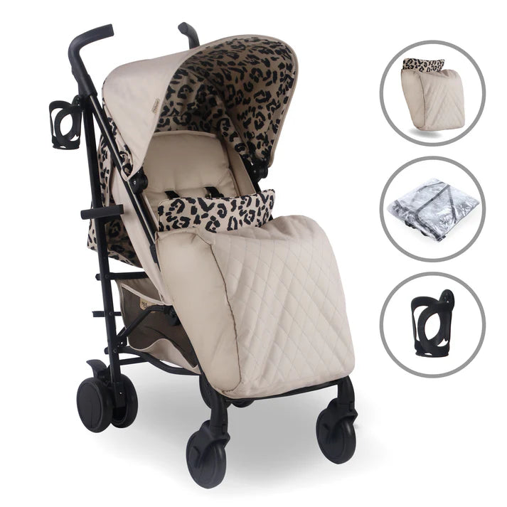 My Babiie MB51 Stroller in Fawn Leopard with accessories