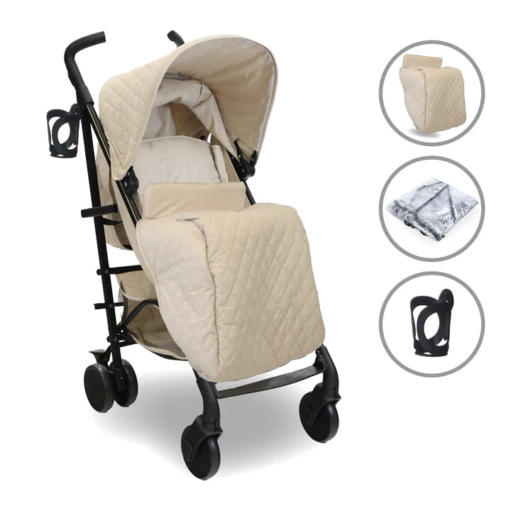 My Babiie MB51 Quilted Sand Stroller with accessories