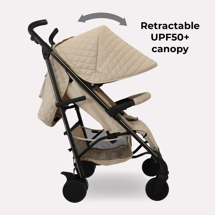 My Babiie MB51 Quilted Sand Stroller with retractable UPF50+ canopy on a white background