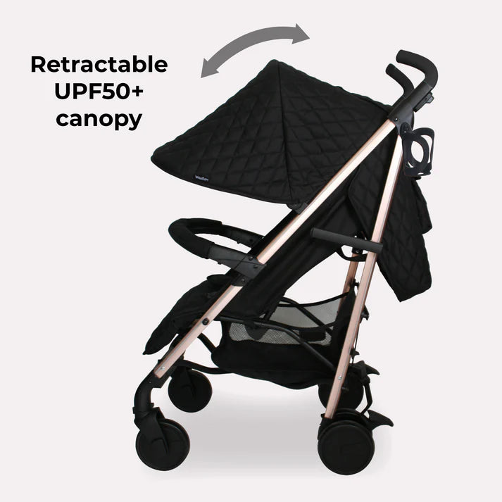 My Babiie MB51 Stroller Quilted Black with retractable UPF50+ canopy on a white background