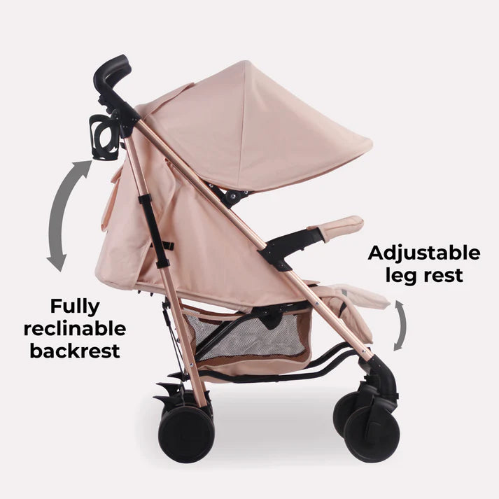 My Babiie MB51 Stroller Rose Gold Blush with features highlighted on a white background