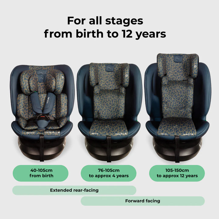 My Babiie MBCS200 Spin R129 Car Seat with Top Tether - Navy Leopard