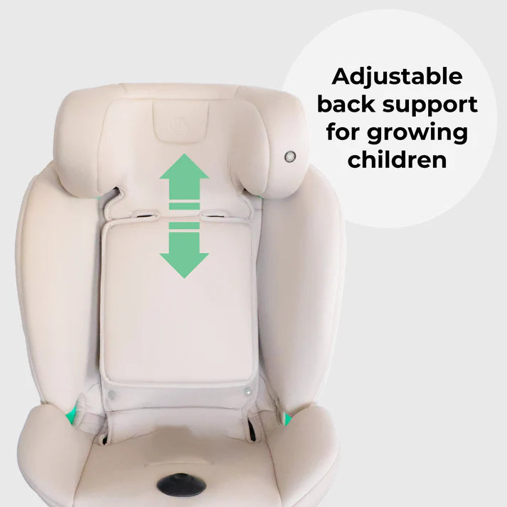 My Babiie MBCS200 Spin Seatin Pink Leopard with adjustable back support feature on a white background