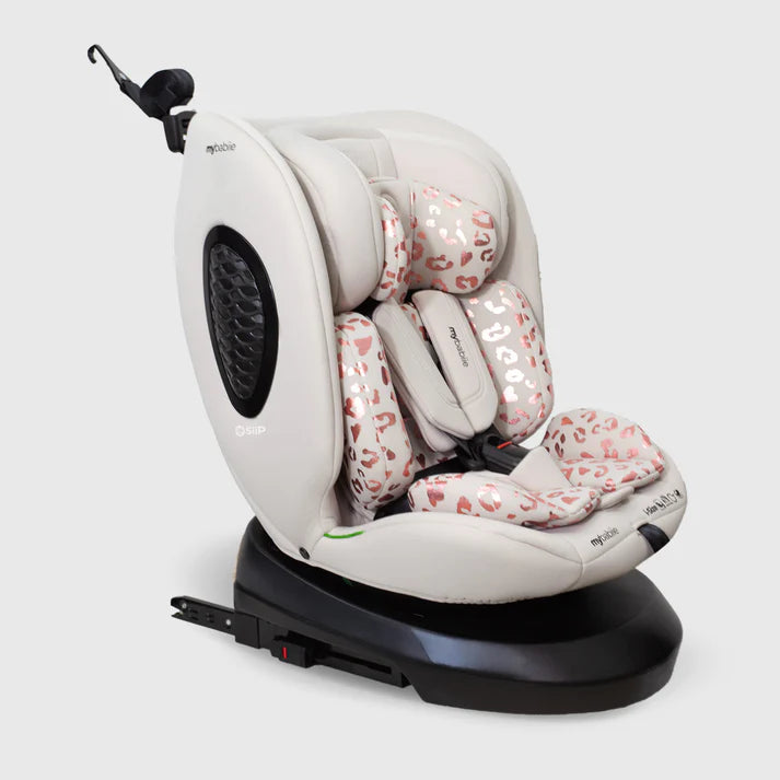 My Babiie MBCS200 Spin Seatin Pink Leopard showing top teather