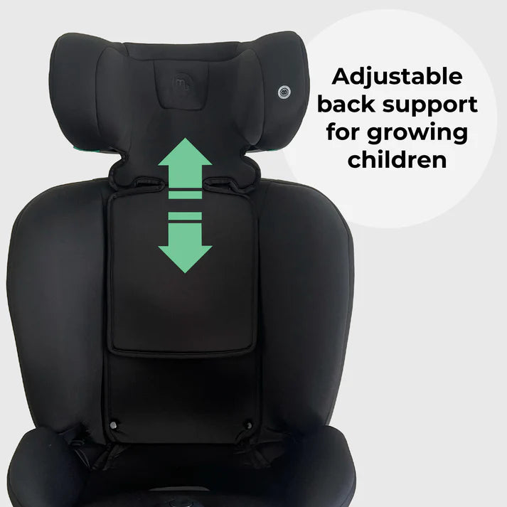 My Babiie MBCS300 Spin  in Black with adjustable back support feature on a white background