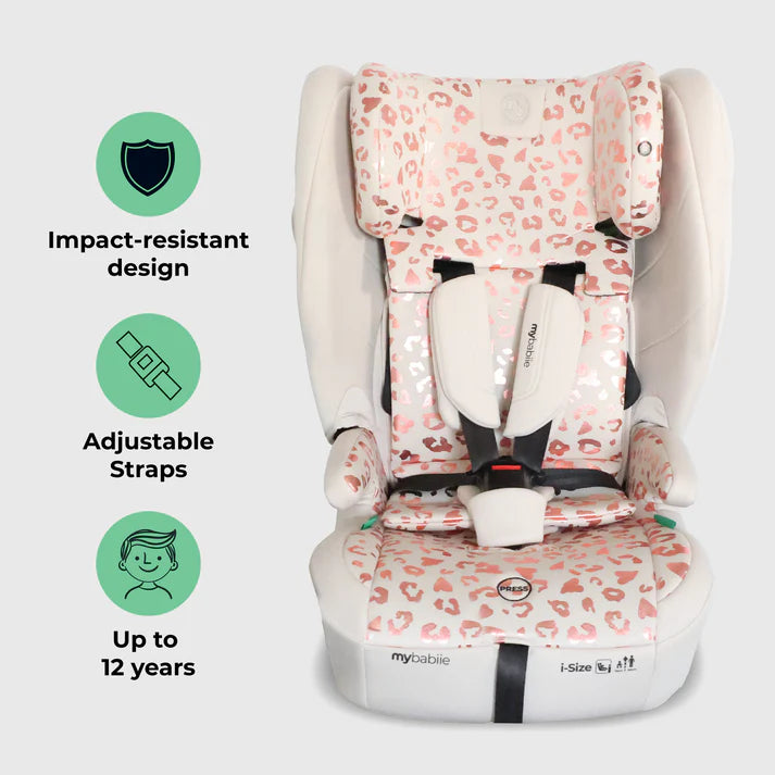 My Babiie MBCS80 i-size toddler to booster in Pink Leopard with features