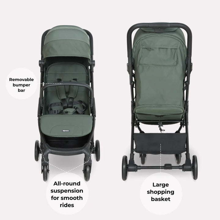 My Babiie MBX2 Compact Stroller – Forest Green