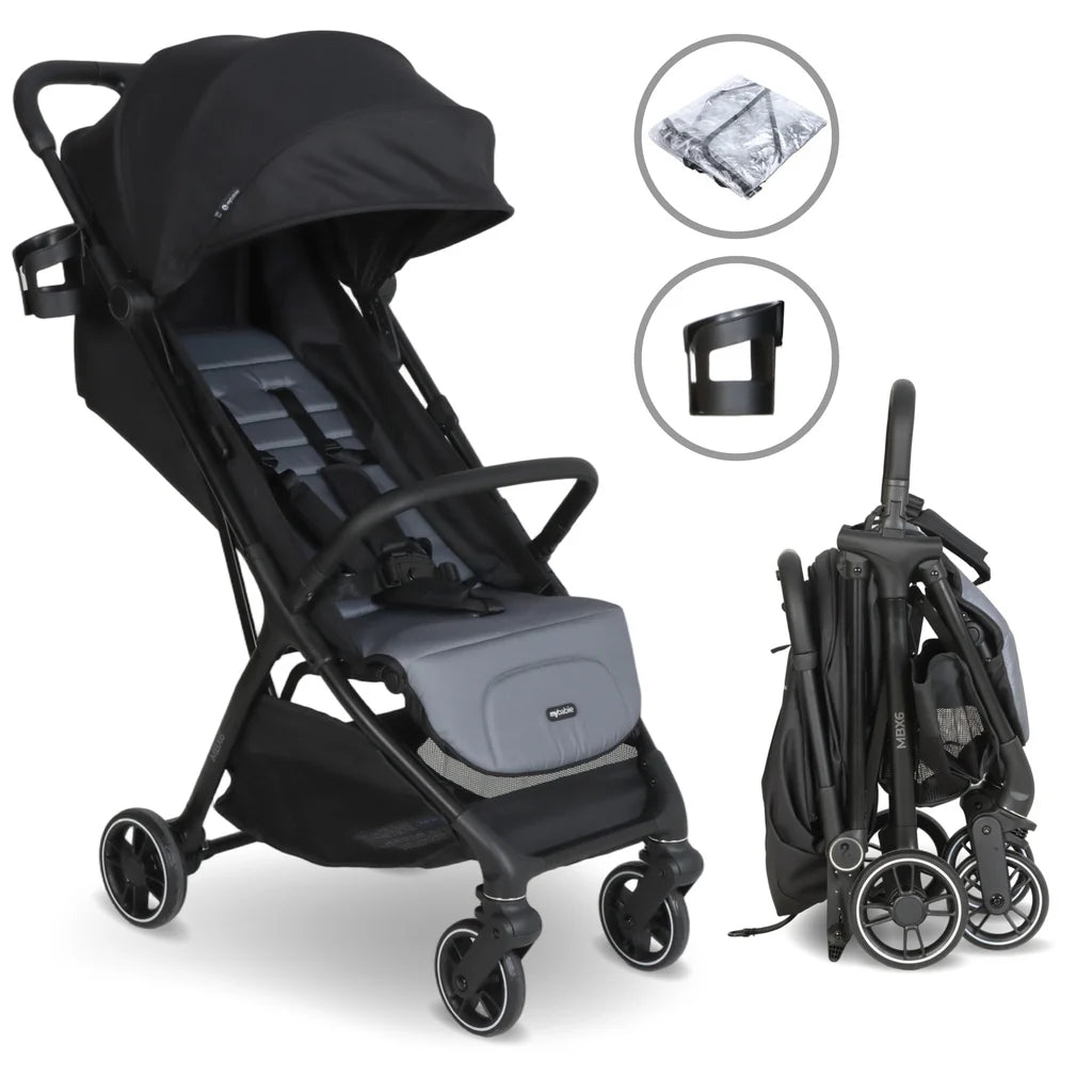 My Babiie MBX6 Auto-Fold Stroller - Black/Grey
