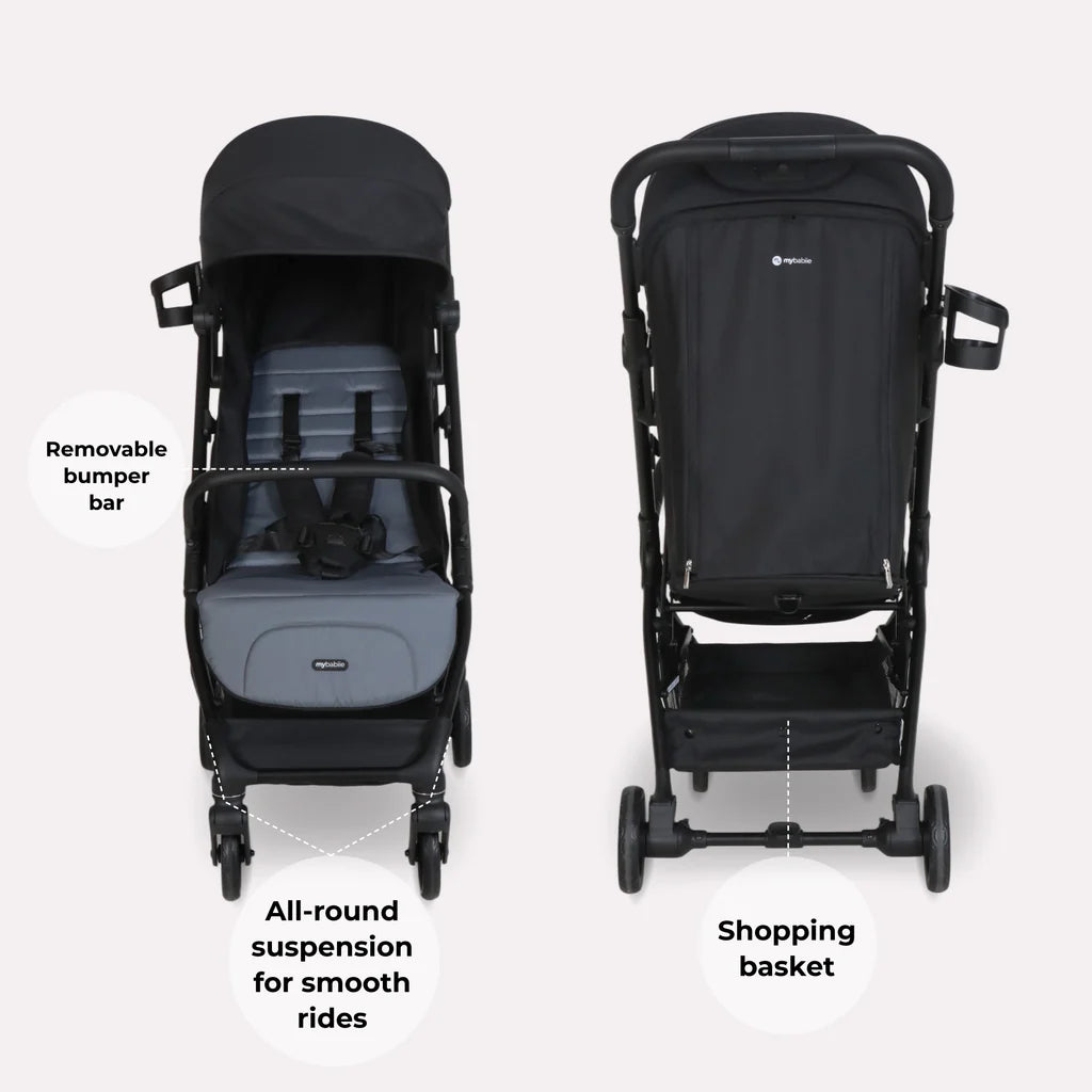 My Babiie MBX6 Auto-Fold Stroller - Black/Grey