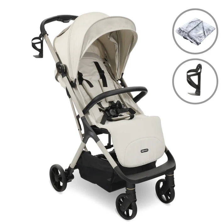 My Babiie MBX7 Auto-fold stroller in Ivory with accessories