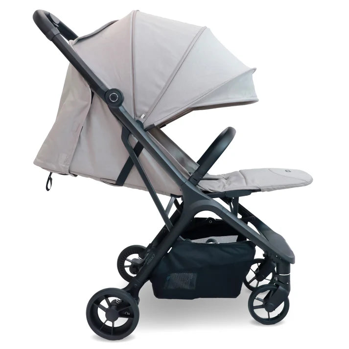 My Babiie MBX7 Auto-fold stroller in camel in lay flat position