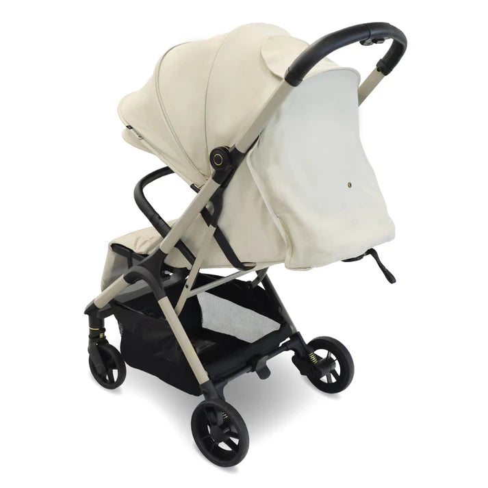 My Babiie MBX7 Auto-fold stroller in Ivory from behind laying flat