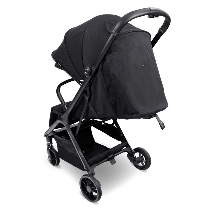 My Babiie MBX7 auto-fold stroller in black rear facing image