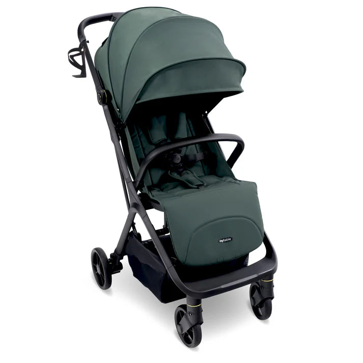 My Babiie MBX7 auto-fold stroller in forest green with cupholder