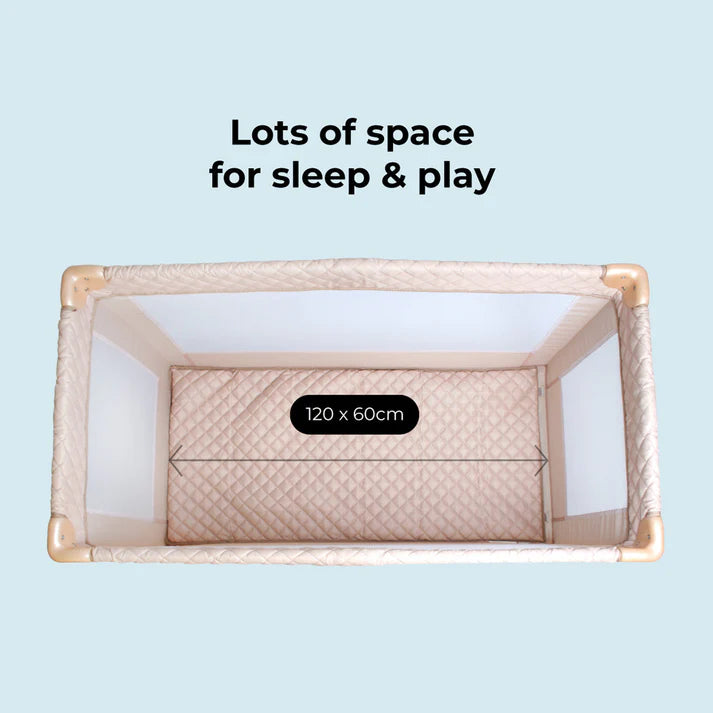 My Babiie Travel Cot in Blush Quilted with dimensions