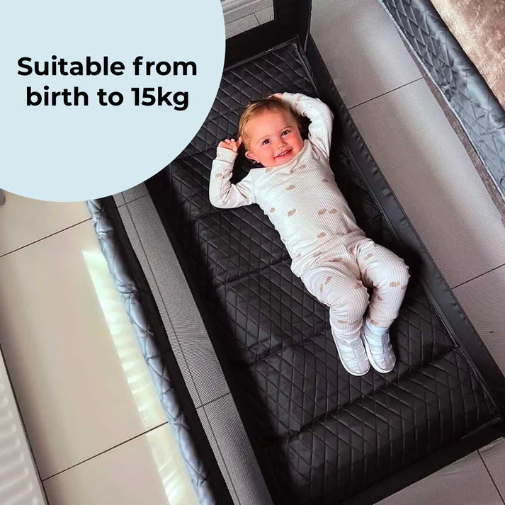 My Babiie Black Quilted Travel Cot suitable from birth to 15kg