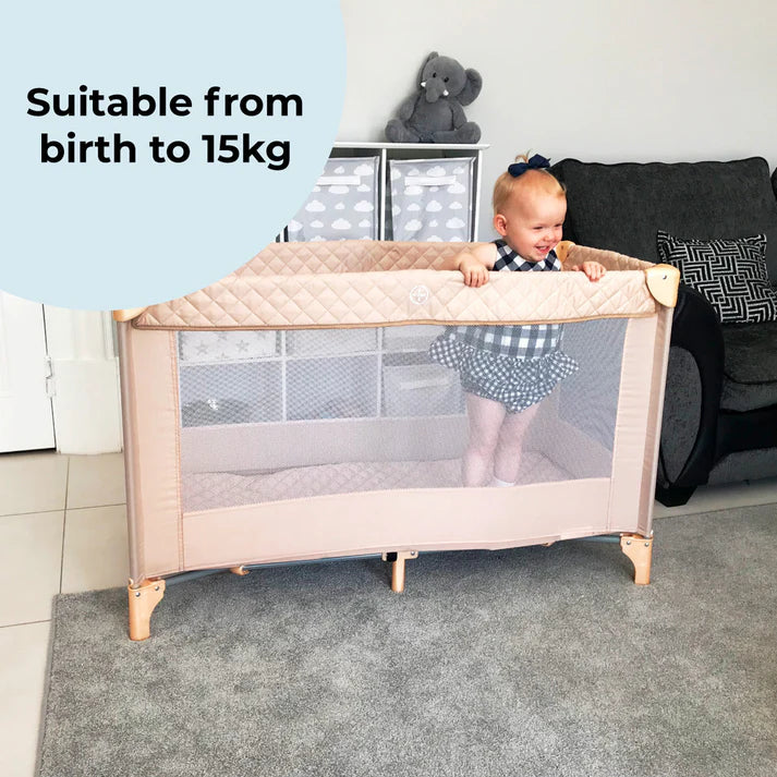 My Babiie Travel Cot in Blush Quilted suitable from birth to 15kg