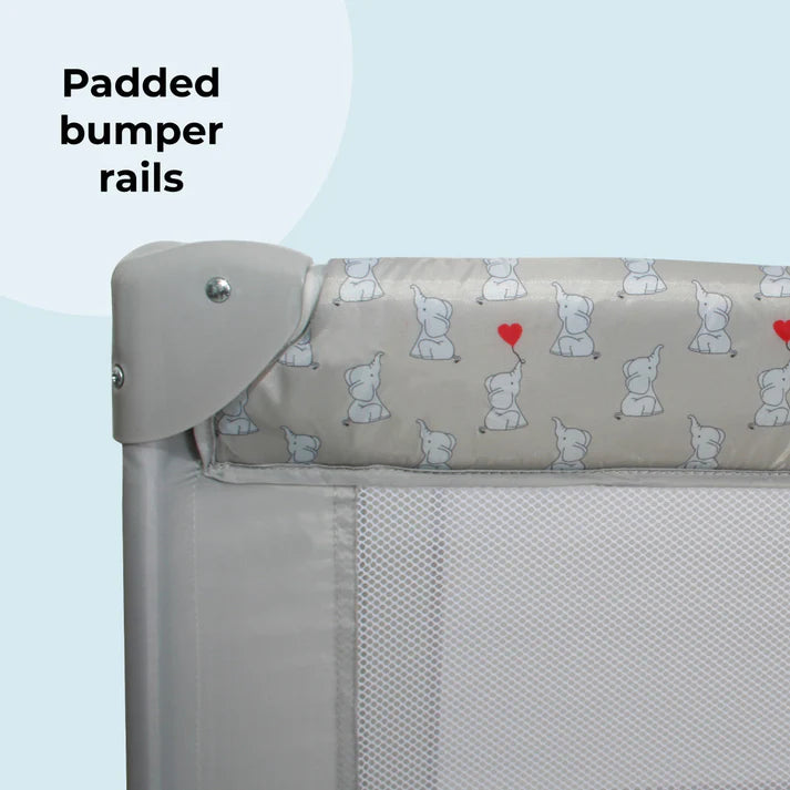 My Babiie Elephants travel cot with Padded bumper rail