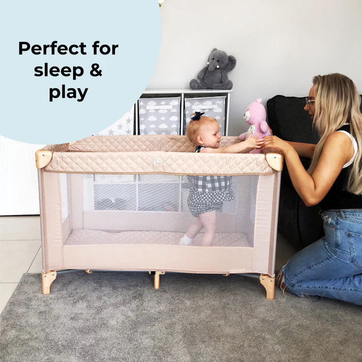 My Babiie Travel Cot in Blush Quilted for sleep & play