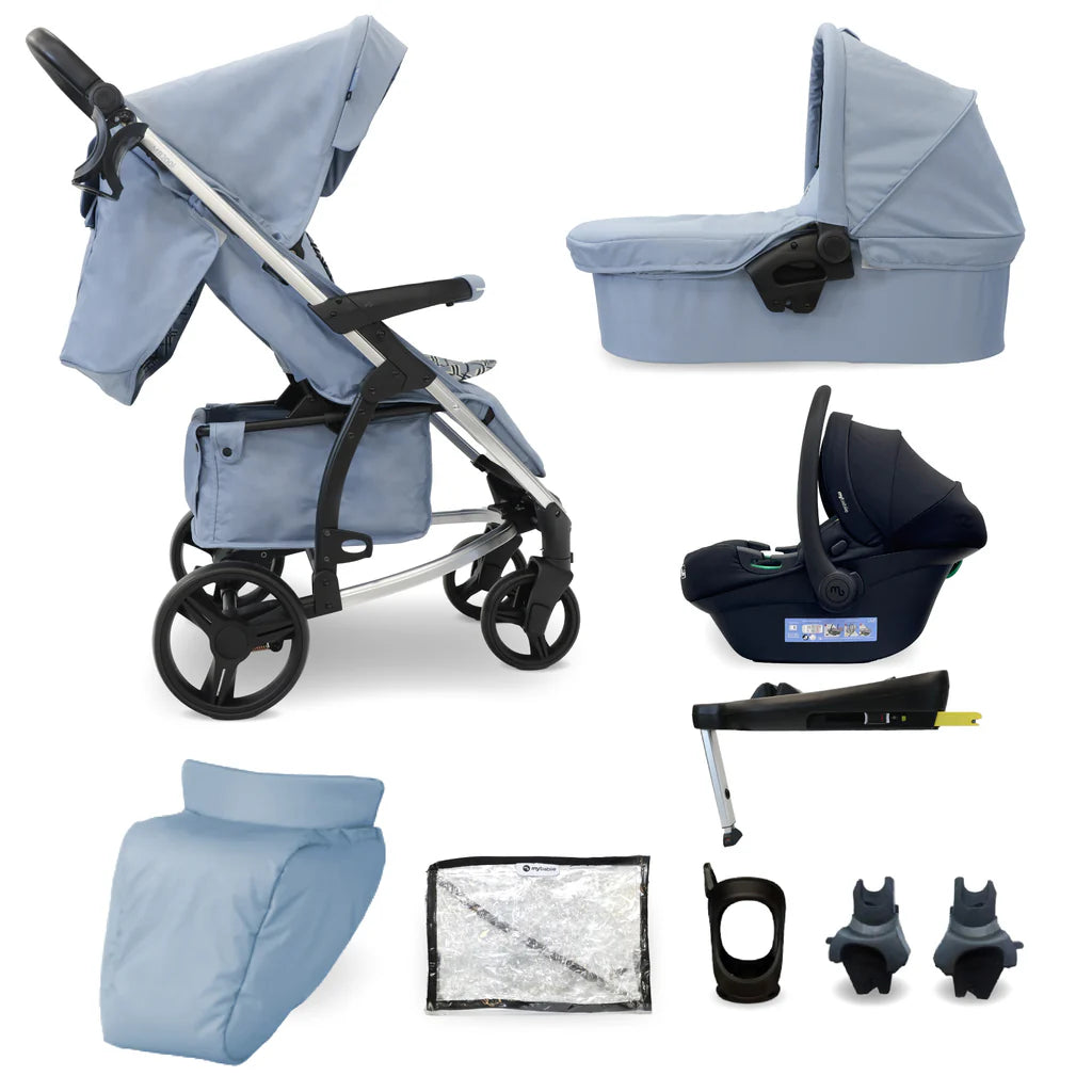 My babiie MB200i 3 in 1 travel system in blue plaid including isofix base
