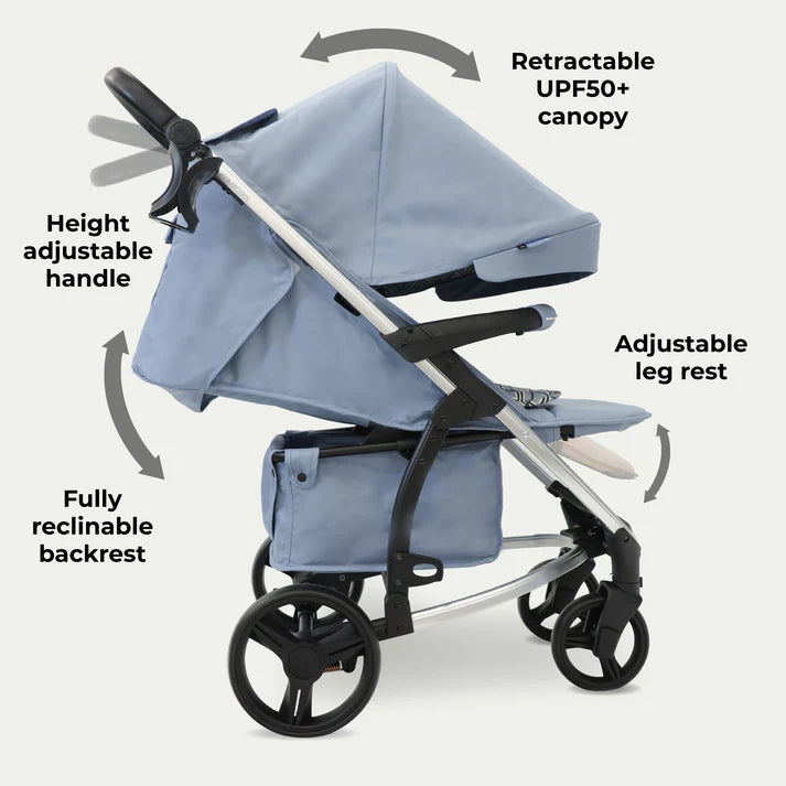 My babiie MB200i 3 in 1 travel system in blue plaid features