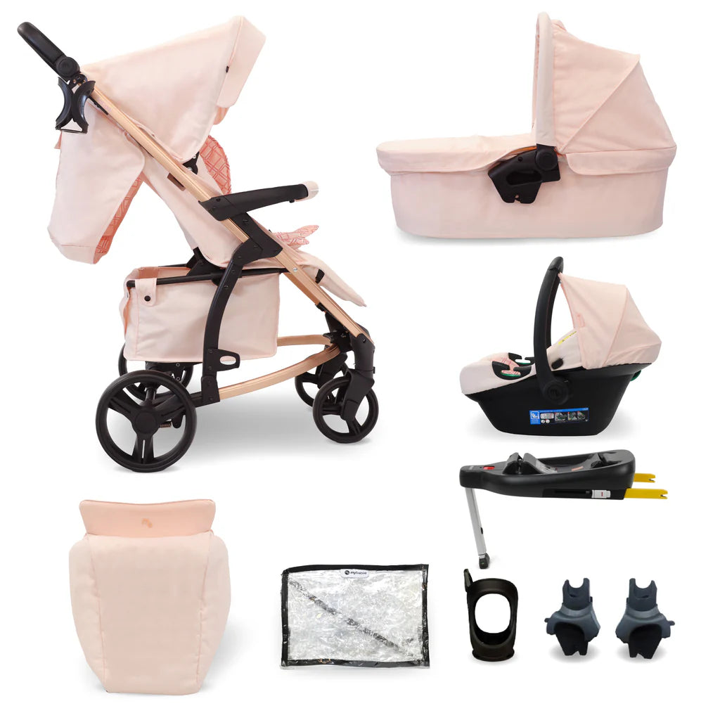 My Babiie MB200i 3 in 1 travel system in pink plaid including isofix base