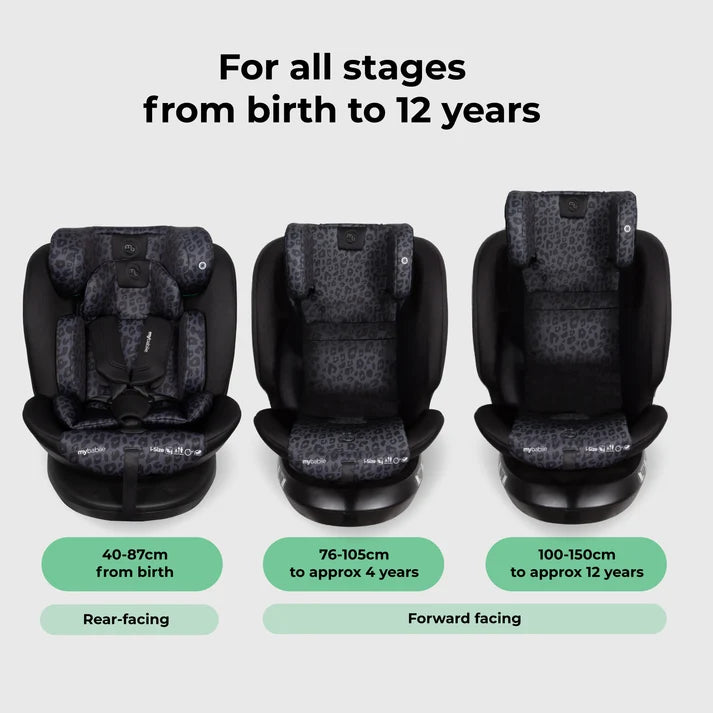 My Babiie MBCS300 Easy Spin R129 Car Seat with Top Tether - Black Leopard