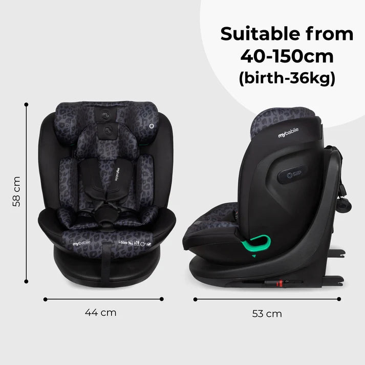 My Babiie MBCS300 Easy Spin R129 Car Seat with Top Tether - Black Leopard