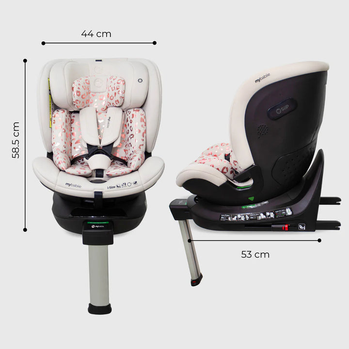 My Babiie MBCS400 Spin R129 Car Seat with Support Leg - Pink Leopard