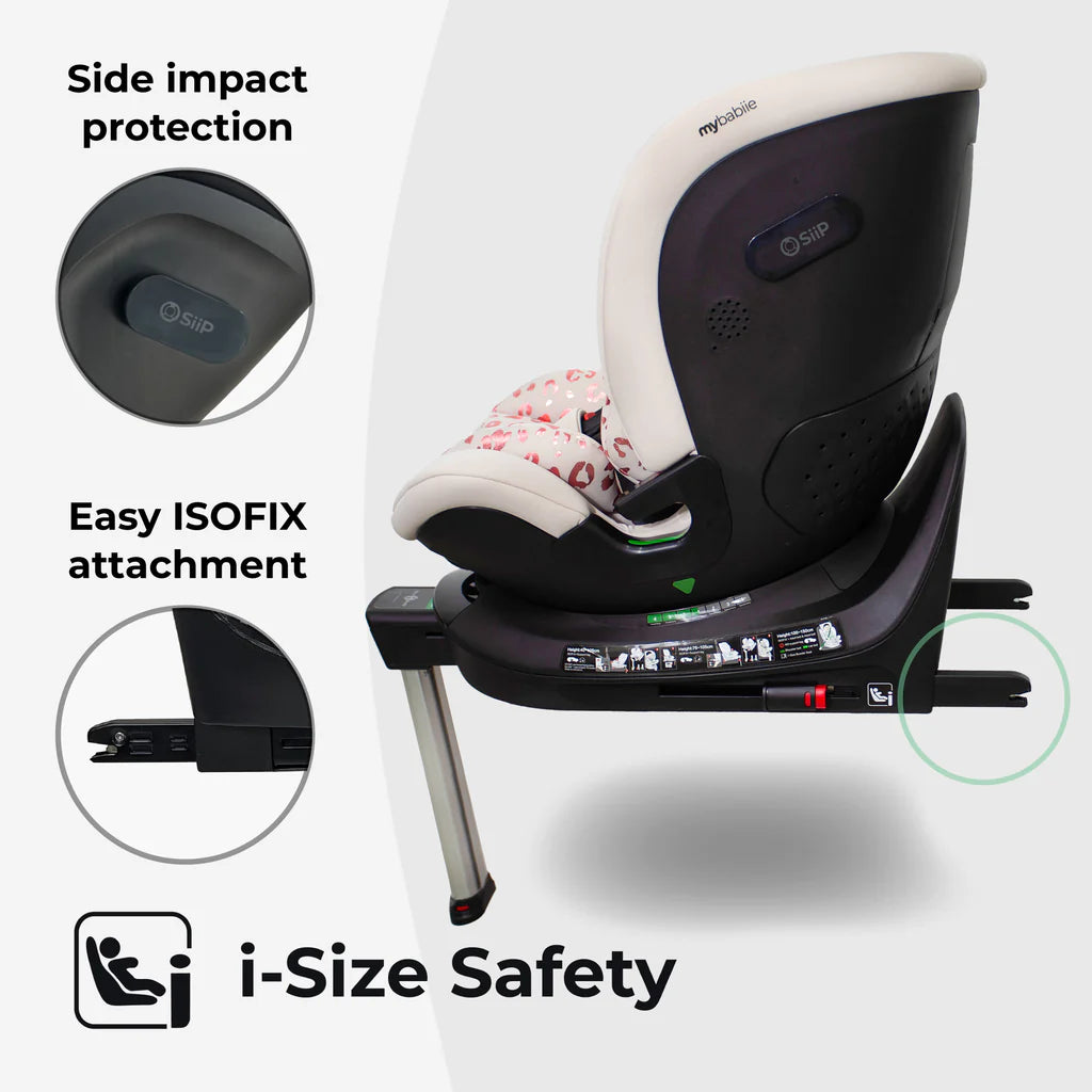 My Babiie MBCS400 Spin R129 Car Seat with Support Leg - Pink Leopard