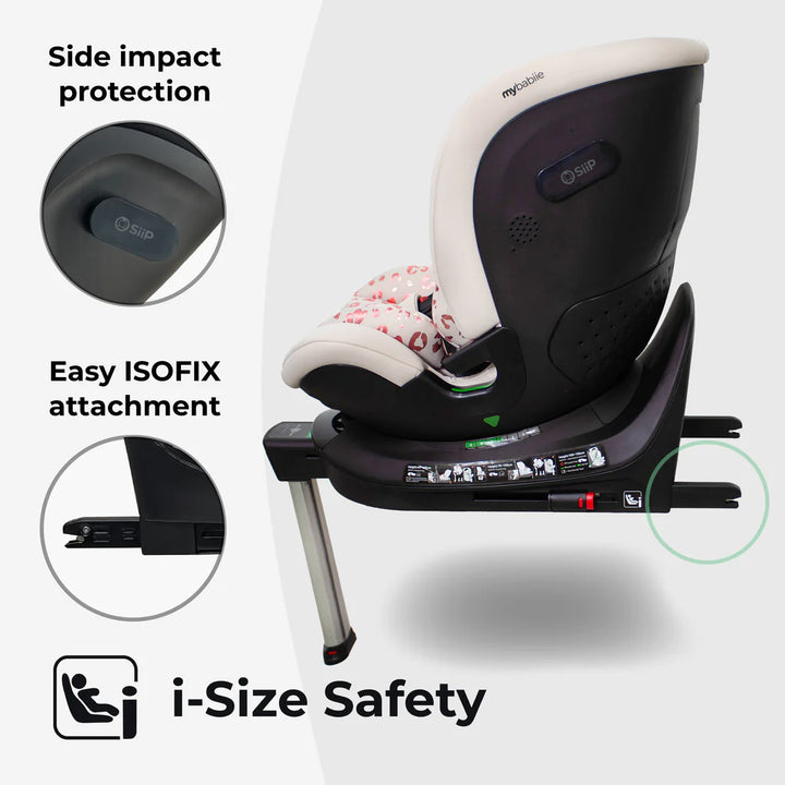 My Babiie MBCS400 Spin R129 Car Seat with Support Leg - Pink Leopard