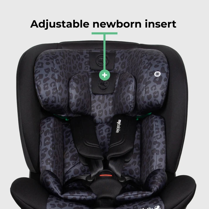 My Babiie MBCS400 Spin R129 Car Seat with Support Leg - Black Leopard