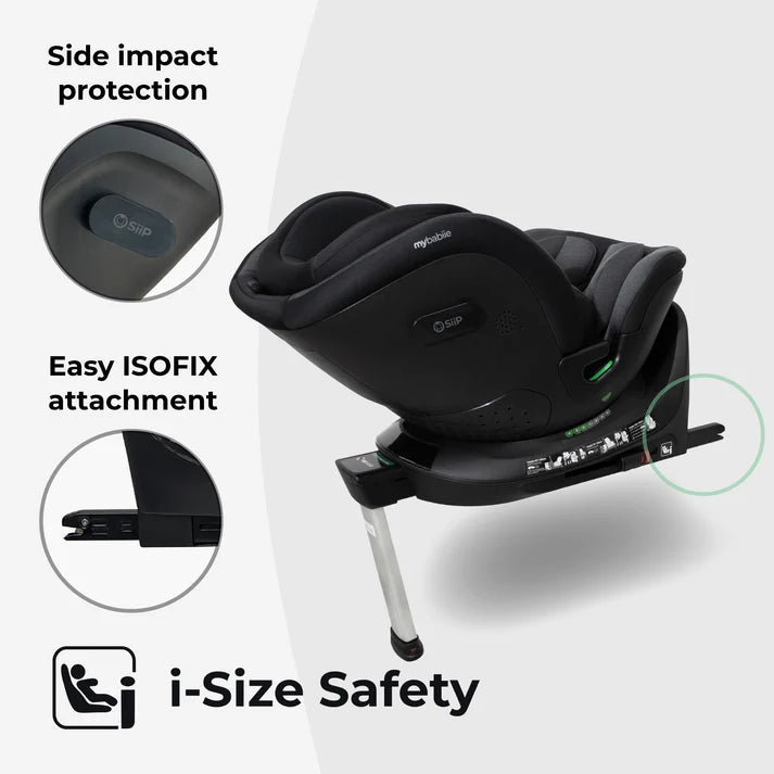 My Babiie MBCS400 Spin R129 Car Seat with Support Leg - Black Leopard