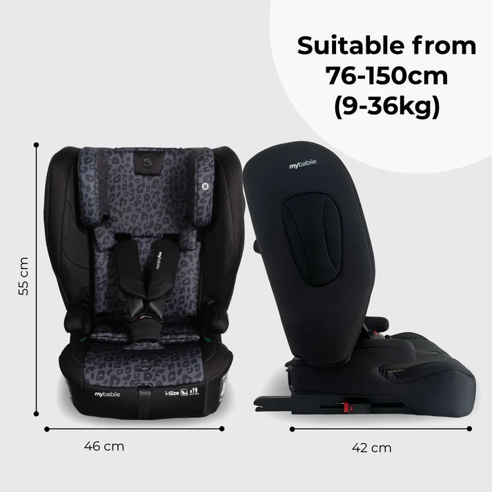 My Babiie MBCS80 Foldable Toddler to Booster R129 Car Seat with ISOFIX - Black Leopard