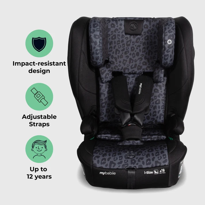 My Babiie MBCS80 Foldable Toddler to Booster R129 Car Seat with ISOFIX - Black Leopard