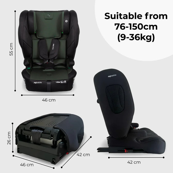 My Babiie MBCS80 Foldable Toddler to Booster R129 Car Seat with ISOFIX - Forest Green