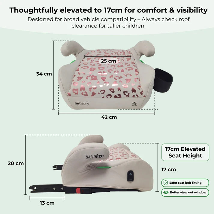 My Babiie MBCSB20 Booster R129 Car Seat with ISOFIX and Cup Holder - Pink Leopard