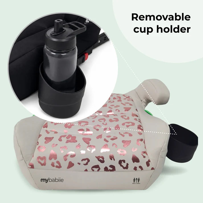 My Babiie MBCSB20 Booster R129 Car Seat with ISOFIX and Cup Holder - Pink Leopard