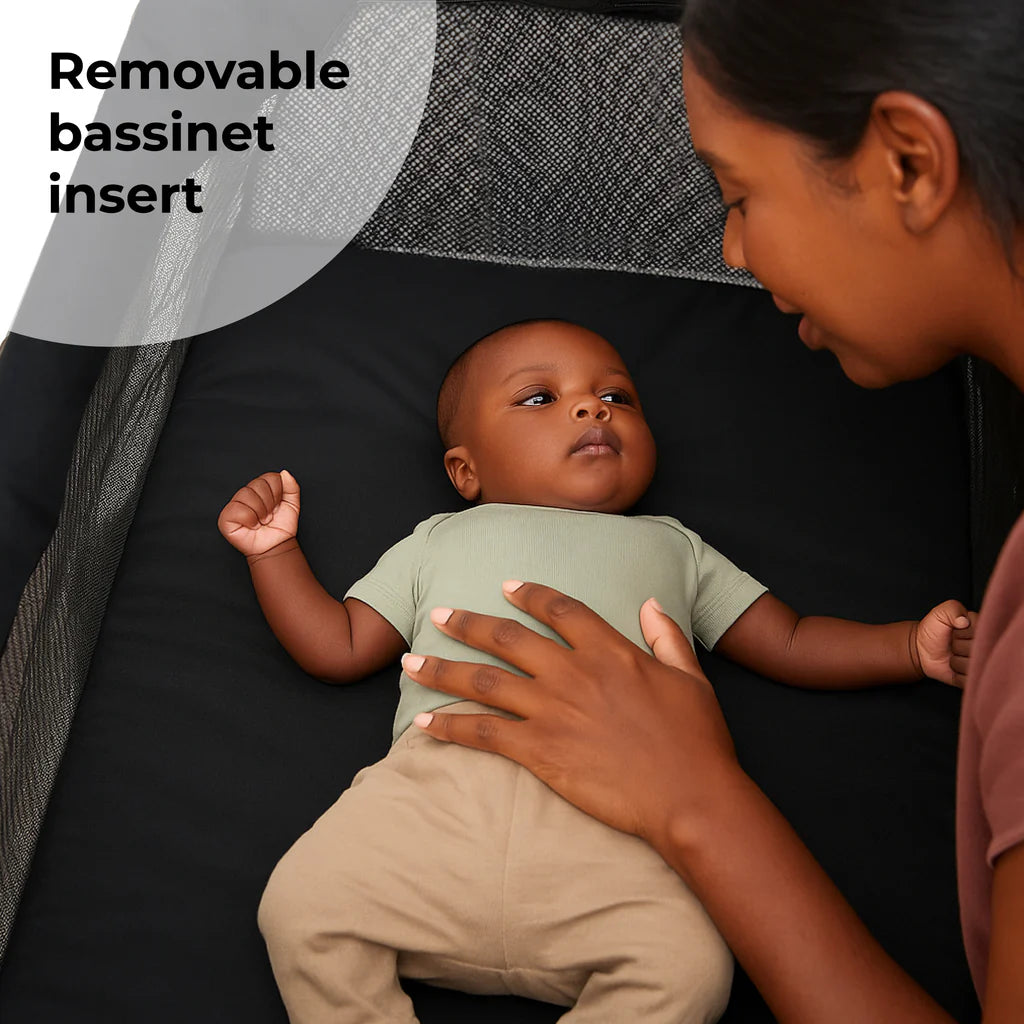 My Babiie MBTC3 Air-Light 3-in-1 Travel Cot with Bassinet - Black