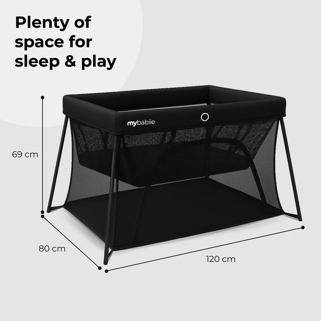 My Babiie MBTC3 Air-Light 3-in-1 Travel Cot with Bassinet - Black