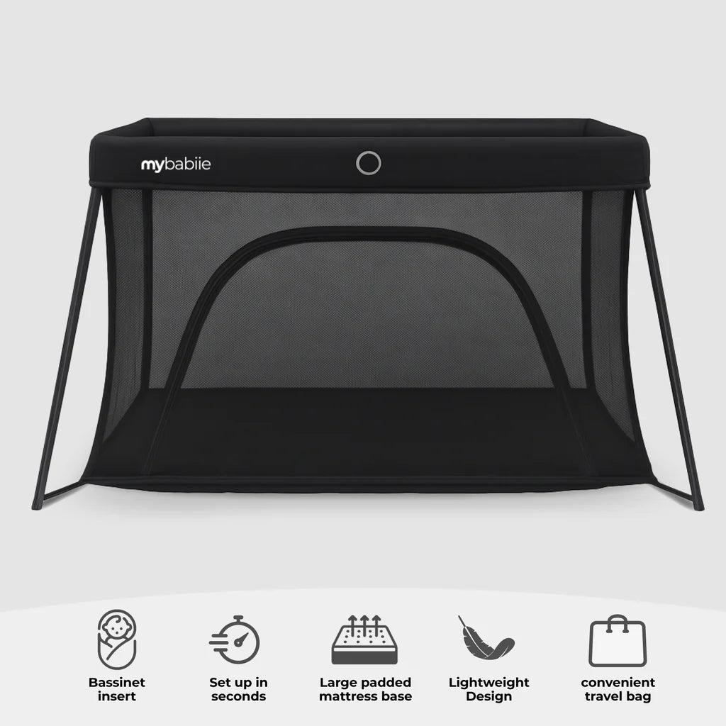 My Babiie MBTC3 Air-Light 3-in-1 Travel Cot with Bassinet - Black