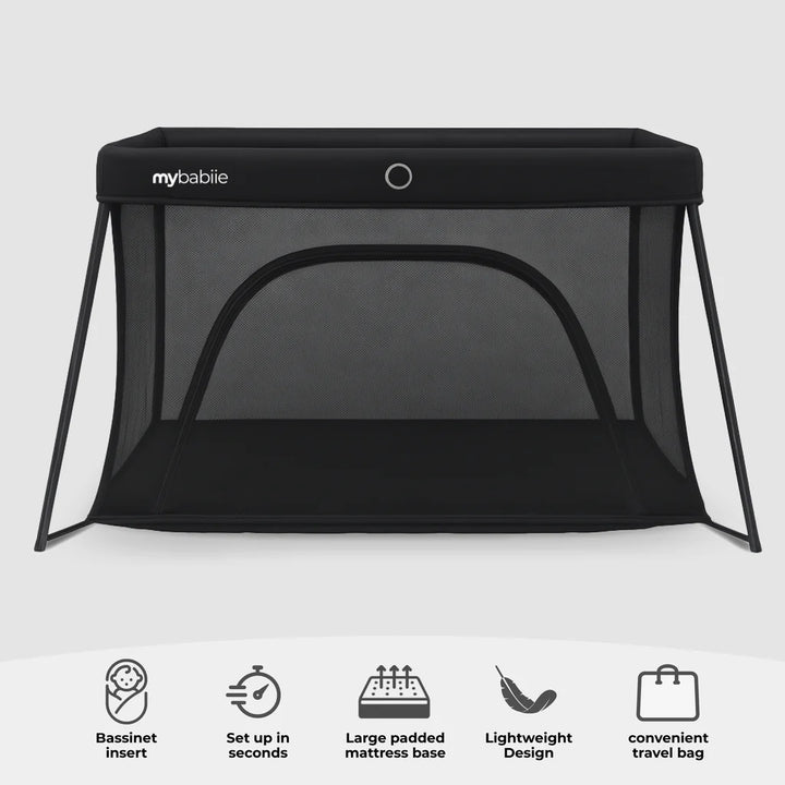 My Babiie MBTC3 Air-Light 3-in-1 Travel Cot with Bassinet - Black
