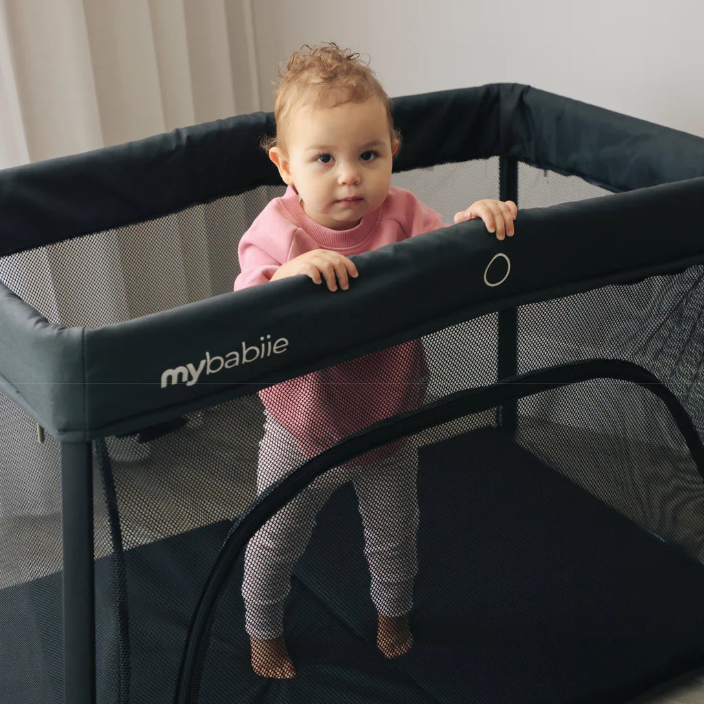 My Babiie MBTC3 Air-Light 3-in-1 Travel Cot with Bassinet - Black